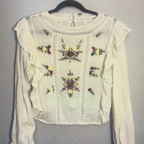 Embroidered White Ruffle Top - Picture 1 of 1